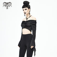 Load image into Gallery viewer, TT155 off the shoulder twisted neck short silver-ironed burnt velvet T-shirt