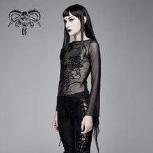 Load image into Gallery viewer, TT124 Gothic Snake flocking printed horn sleeve sexy ladies mesh T-shirt