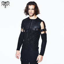 Load image into Gallery viewer, TT097 daily punk leather spliced irregular detachable sleeve lace up men T-shirt
