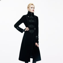 Load image into Gallery viewer, CT06101 Gothic black patchwork big chinese frog velveteen women long coat