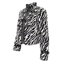 Load image into Gallery viewer, CT182 women black and white striped quilted wool jacket