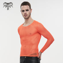 Load image into Gallery viewer, TT19802 Orange Diamond-shaped net basic style long sleeves men t-shirts