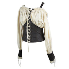 Load image into Gallery viewer, SHT035 Vintage asymmetrical creamy white steampunk sexy ladies halterneck slim blouse