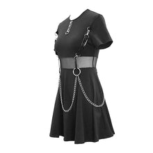 Load image into Gallery viewer, SKT095 daily life black women mesh waist pure cotton stretchy punk dress with chains