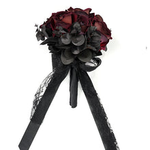 Load image into Gallery viewer, EAS013 handmade Gothic wedding red roses bridal bouquet with black ribbons and lace