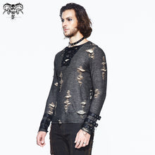 Load image into Gallery viewer, TT099 Autumn everyday wear men black and apricot broken holes punk long sleeves T-shirt