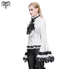 Load image into Gallery viewer, SHT00902 party gothic big flared sleeves bandage black and white color contrast women blouse with necktie