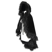 Load image into Gallery viewer, CA019 Gothic fashion women winter warm velvet fur hood black loose cloak