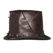 Load image into Gallery viewer, AS060 Steampunk metallic brown unisex spiked leather top hat