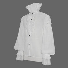 Load image into Gallery viewer, SHT05002 Gothic lace cuff high collar pleated chiffon white men shirts with flounces necktie