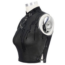 Load image into Gallery viewer, TT170 Cyberpunk Flocking Mesh Stand Collar Short T-shirt