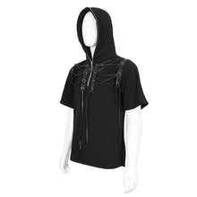 Load image into Gallery viewer, TT210 black men short sleeves shoulder string loose Hoodie