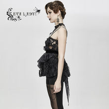 Load image into Gallery viewer, ECST003 Asymmetric embroidered organza hem velvet belt sexy women lace camisole