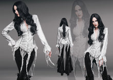 Load image into Gallery viewer, ESHT002 daily lace tassels sexy women long sleeves lace up printed white blouse
