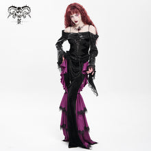 Load image into Gallery viewer, SKT23602 Black And Purple Gothic embossed velvet fishtail skirt
