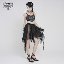 Load image into Gallery viewer, SKT257 Distressed Rib-Knit Irregular Mesh Patchwork Punk-Style Mini Skirt
