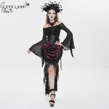 Load image into Gallery viewer, ESKT07802 Black and Red Velvet Paneling with Soft Rose Mesh Gothic Skirt
