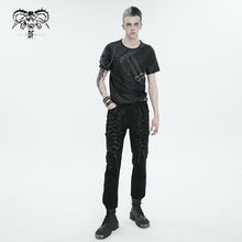 Load image into Gallery viewer, TT248 Punk cracked faux leather strap men&#39;s T-shirt
