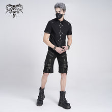 Load image into Gallery viewer, SHT008 daily life summer biker black men short sleeves punk metallic cotton shirt
