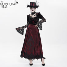 Load image into Gallery viewer, ESKT069 Burgundy Gothic Cross Embroidered Horse Face Skirt
