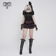 Load image into Gallery viewer, TT311 Punk-Style Halter-Neck Velvet-Knit &amp; Mesh Patchwork Short-Sleeve T-Shirt
