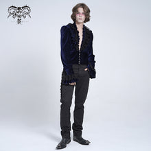 Load image into Gallery viewer, SHT13302 Blue Pleated velvet V-neck shirts
