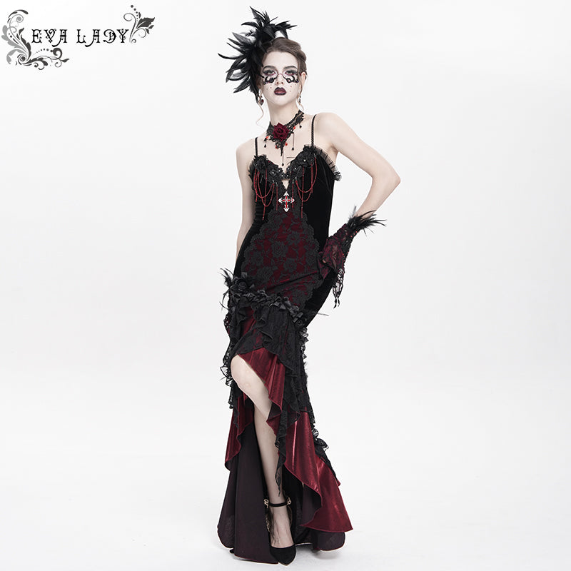 ESKT06302 Red Gothic fishtail dress with suspenders – Devil Fashion ...