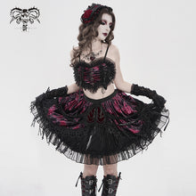 Load image into Gallery viewer, SKT25102 Red Heart-Patterned Corduroy &amp; Velvet Patchwork Gothic Mini Skirt
