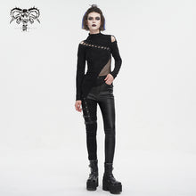 Load image into Gallery viewer, TT252 Knitted wild grain high-neck asymmetrical T-shirt
