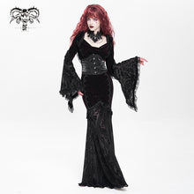 Load image into Gallery viewer, SKT24002 Dark Red Long Trumpet Sleeve Gothic Fishtail Hooded Dress
