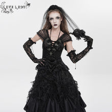 Load image into Gallery viewer, EGE006 Butterfly Lace, Mesh, and Beaded Chain Embellishment Gothic Long Gloves
