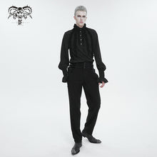 Load image into Gallery viewer, SHT10401 Black Chiffon pleated Lace Stand Collar Men&#39;s Shirt
