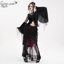 Load image into Gallery viewer, ESKT051 Women Burnt Out Velvet and Diamond Flower Mesh Gothic Skirt
