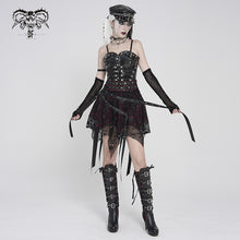 Load image into Gallery viewer, SKT25802 Punk Skull Mesh-Paneled, Snake-Print Faux Leather Micro-Mini Skirt with Multiple Straps
