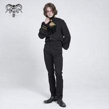 Load image into Gallery viewer, SHT02301 Men Gothic black and gold embroidered lace sleeves bow tie chiffon shirts
