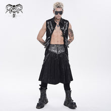 Load image into Gallery viewer, SKT261 Gold-Stamped Twill and Faux Leather Pleated Punk Skirt
