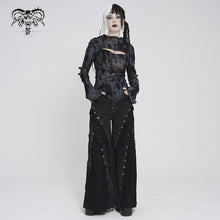 Load image into Gallery viewer, TT312 Punk Flocked Mesh High-Neck Draped-Collar Long-Sleeve T-Shirt
