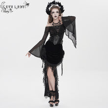Load image into Gallery viewer, ESKT07801 Black Velvet Paneling with Soft Rose Mesh Gothic Skirt
