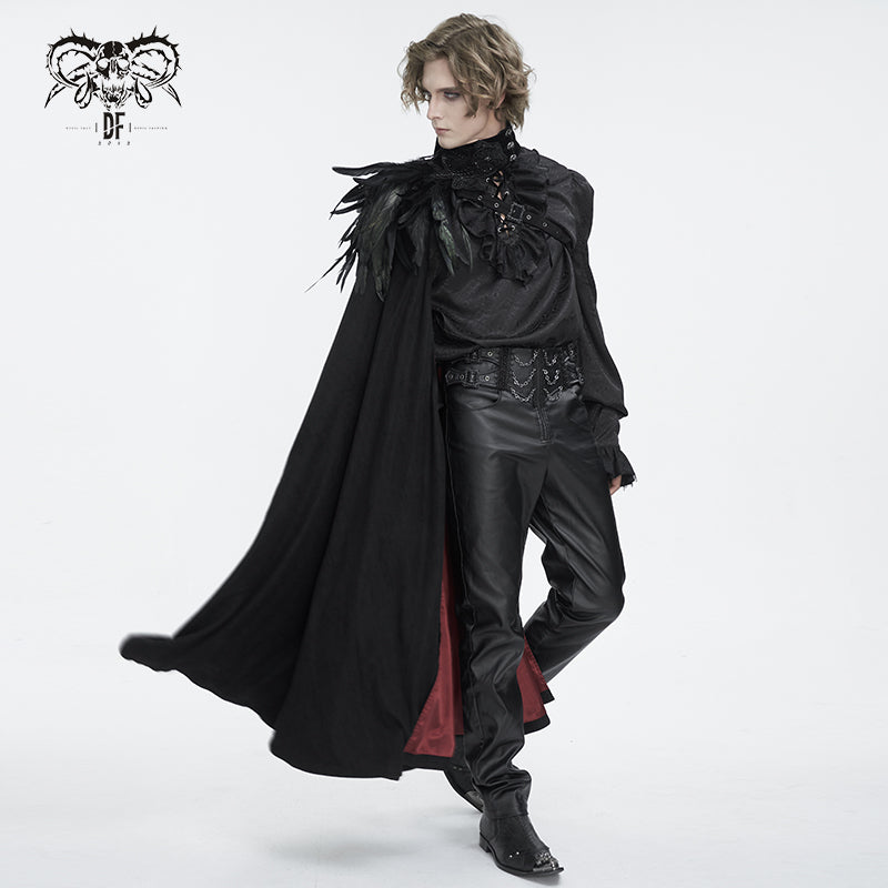 CA043 Single shoulder high collar feather men cloak