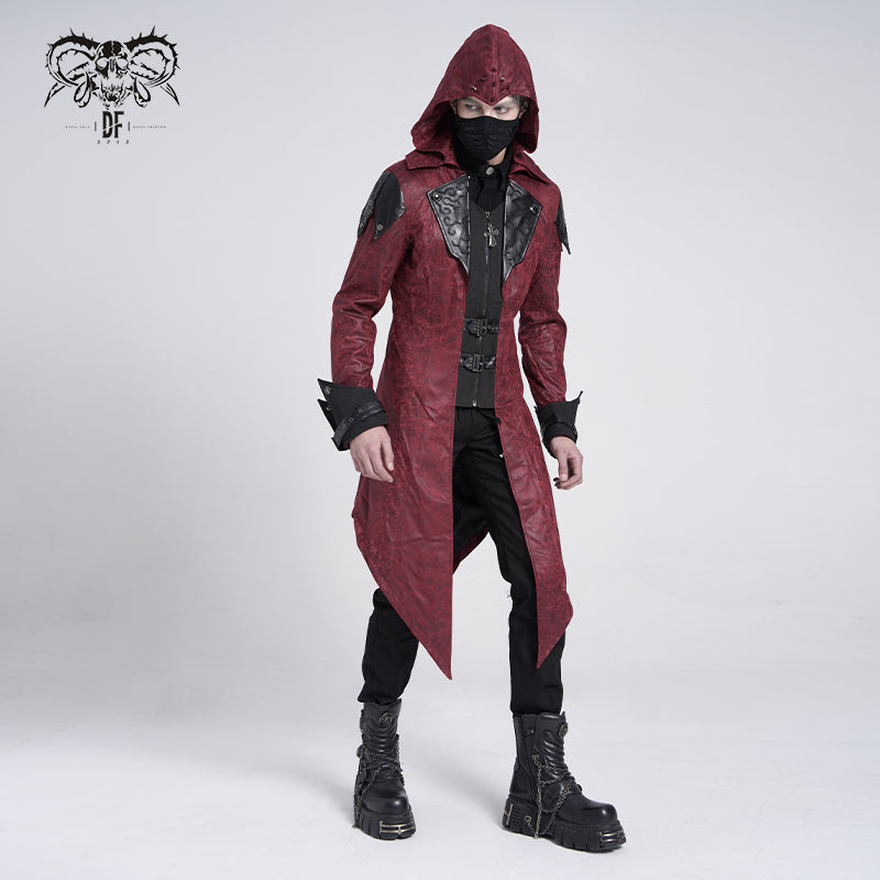 CT06902 punk handsome movie cool actor red hooded leather long coats