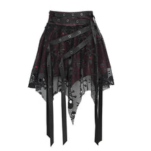 Load image into Gallery viewer, SKT25802 Punk Skull Mesh-Paneled, Snake-Print Faux Leather Micro-Mini Skirt with Multiple Straps
