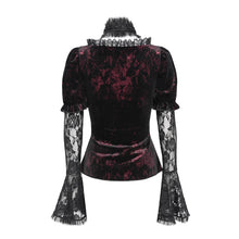 Load image into Gallery viewer, ETT04202 Wine Halter neck velvet flared long-sleeved T-shirt
