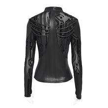 Load image into Gallery viewer, TT319 Women's Punk T-Shirt with Flocked Circuit Board Print and Stand Collar

