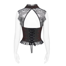Load image into Gallery viewer, SHT161 Gothic V-Neck Backless Cropped T-Shirt with Eyelash Lace Shoulders
