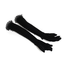 Load image into Gallery viewer, EGE005 Gothic-Style Velvet Long Gloves with Beaded Chain Embellishment
