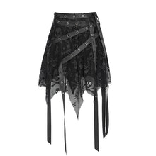 Load image into Gallery viewer, SKT25801 Punk Skull Mesh-Paneled, Snake-Print Faux Leather Micro-Mini Skirt with Multiple Straps
