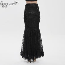 Load image into Gallery viewer, ESKT08001 Black Sequin-Embellished Mesh and Flocked Floral Mesh Fitted Fishtail Skirt
