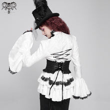 Load image into Gallery viewer, SHT01702 Paisley jacquard flared sleeves Gothic white ruffled lace up women blouse
