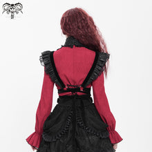 Load image into Gallery viewer, SHT07602 red daily flowers shoulder flared sleeves striped laced up gothic sexy women blouse
