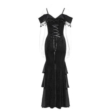 Load image into Gallery viewer, ESKT07601 Black Gothic Off-Shoulder Fishtail Dress
